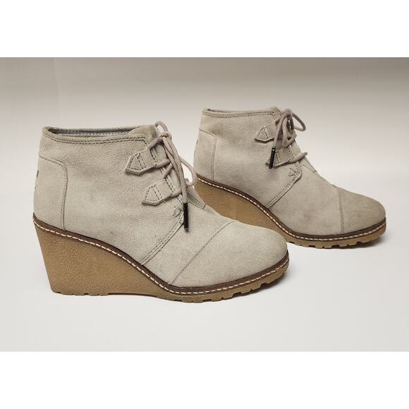 TOMS Women’s Shoes Taupe Suede Desert Wedge Ankle Booties Size 5 - Picture 4 of 9